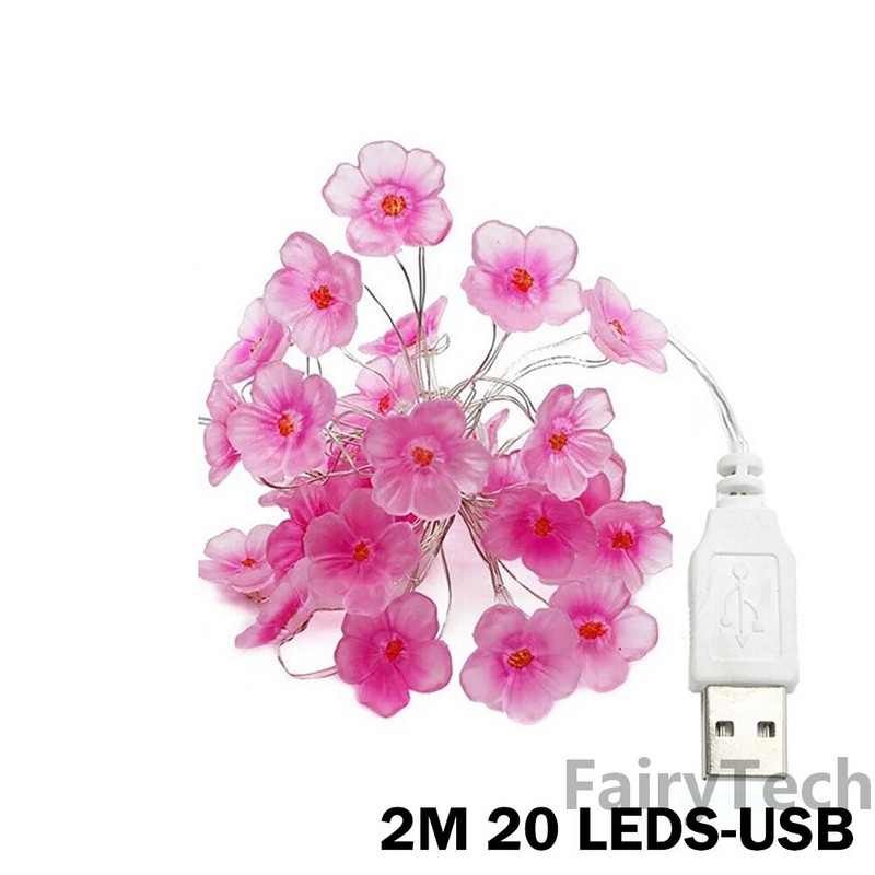 Cherry Blossom Cvjetni vijenac Lampica Baterijska/USB upravljana LED žica Vilinska svjetla Kristalno cvijeće Unutarnje vjenčanje Božićni ukrasi