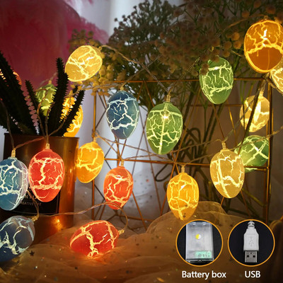 Behogar 9.84ft 20 LED-uri colorate de Paște, ornament de ouă crăpate, zâne șiruri luminoase pentru casă, grădină, interior, exterior, decorațiuni de petrecere