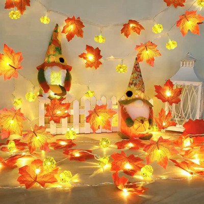 10/20LED изкуствени гирлянди от есенни кленови листа Led приказни светлини за коледна украса Парти за Деня на благодарността Направи си сам декор Хелоуин