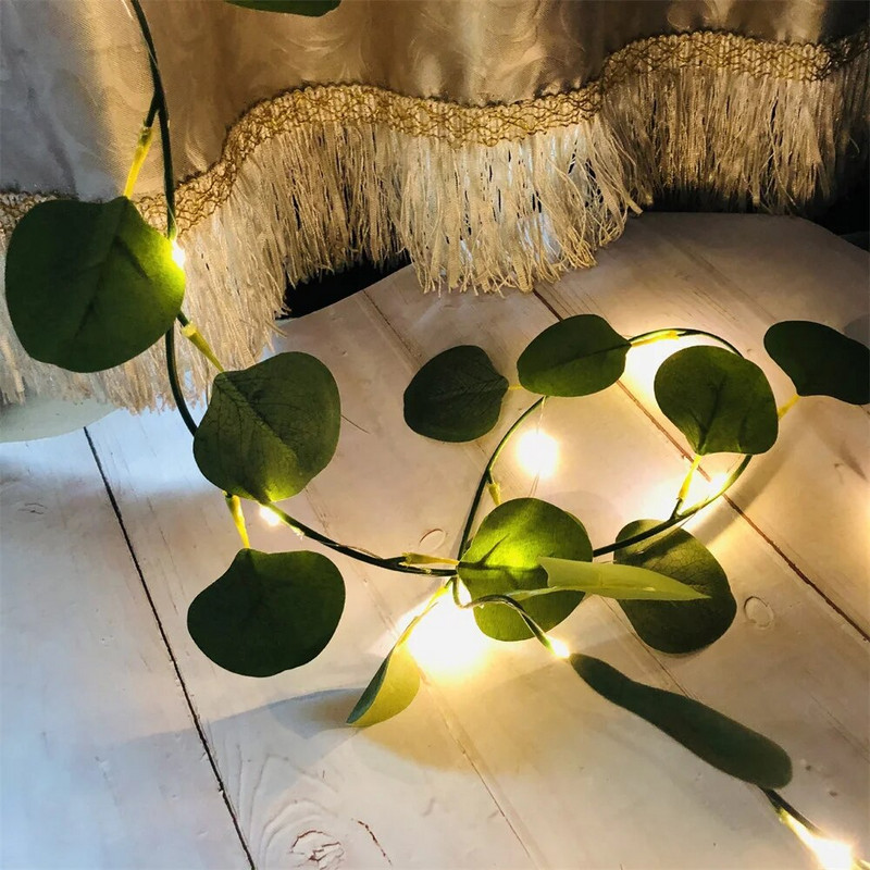 2M 20LED Green Leaf String Svjetla Umjetna biljka Vilinska svjetla Vrtni vijenac Ukrasna viseća svjetiljka za božićno uređenje sobe