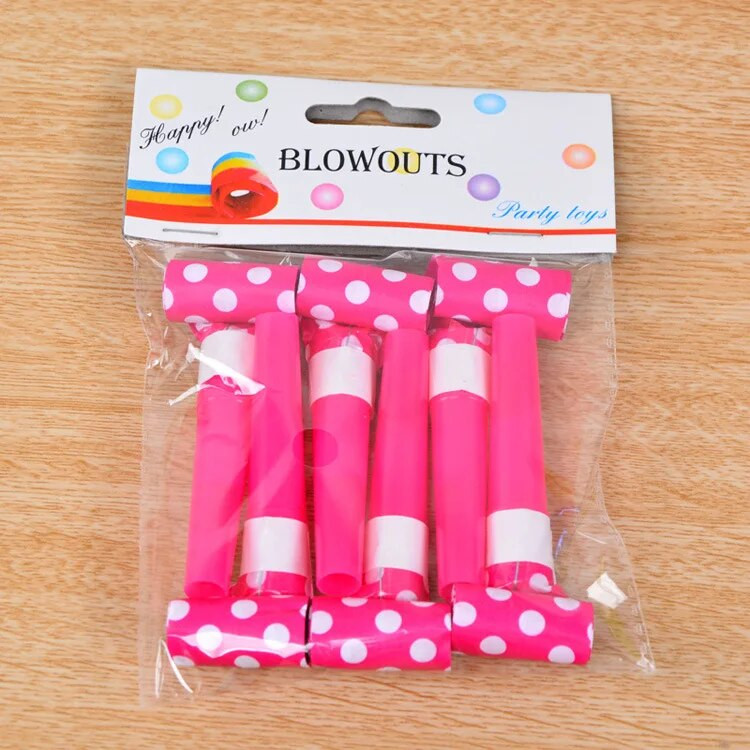 6 vnt./pak. Juokingi vakarėlio taškeliai, švilpukai, vaikų gimtadienio šventės, dekoravimo reikmenys, triukšmo formavimo priemonės, žaislai, naudingi krepšiai