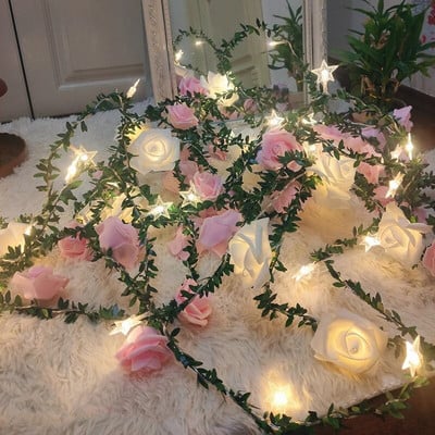 10/20 șiruri de lumină cu LED-uri în formă de trandafir Ghirlandă luminoasă șir de lumini LED pentru petrecere de nuntă, zi de naștere, ornament de perete pentru sufragerie