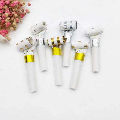 20 τμχ Foil Gold/Silver Noise makers Star/Dot/Stripe Blowers Whistle Noisemaker Musical Blow Outs for Kids Birthday Party