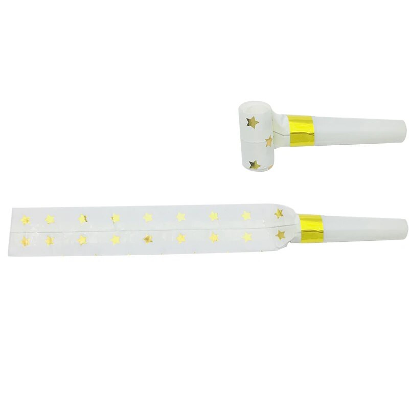 20 vnt folijos aukso/sidabro triukšmo kūrėjai žvaigždučių/taškų/juostelių pūtikliai švilpuko triukšmo kūrėjai, muzikiniai smūgiai vaikų gimtadienio vakarėliui