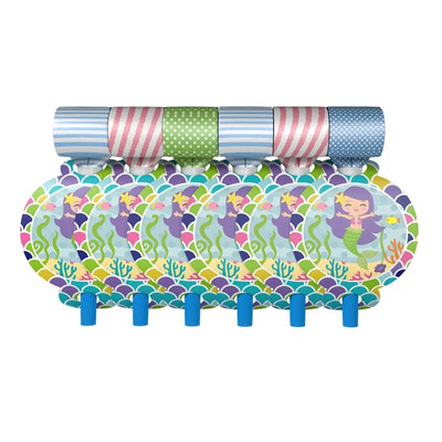 12db/tétel Új stílusú Mermaid téma Rajzfilm Sípok Party Blowing Dragon Blowout Baba születésnapi parti kellékek és dekoráció