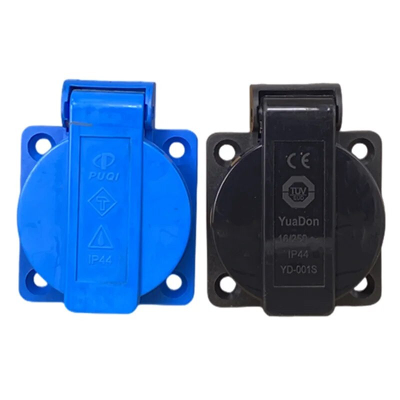 Negru Albastru Impermeabil Franch Germania Priză de siguranță pentru industrie 16A 250V Capac CE Impermeabil rezistent la praf Conector de alimentare Priză AC