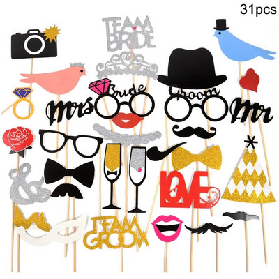 Διακόσμηση γάμου Photo Booth Props DIY γυαλιά για χείλη μουστάκι Team Bride Groom Mrs Mrs Bridal Shower Decor Hen Party Supplies