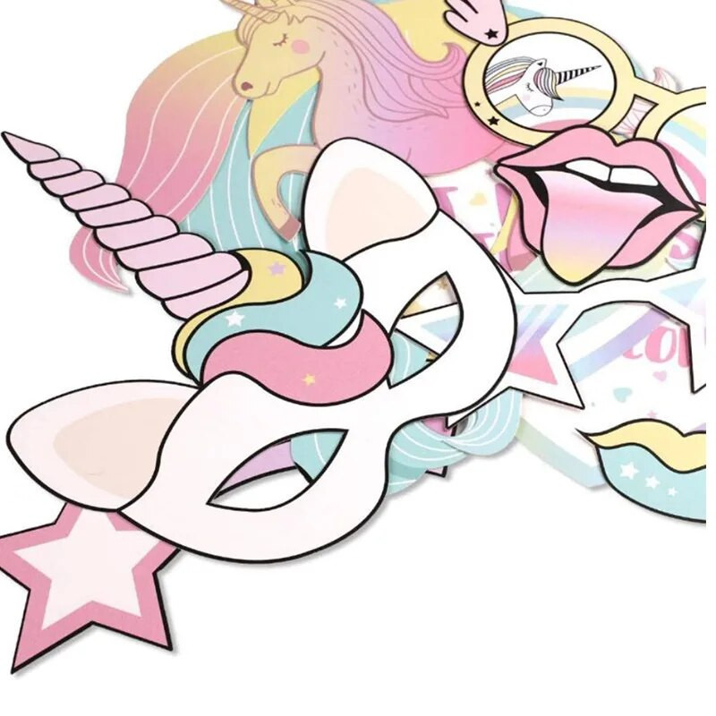 29 vnt Vienaragio nuotraukų būdelės rekvizitai mergaitėms Vaikams Vienaragio teminiai gimtadienio vakarėlio papuošimai