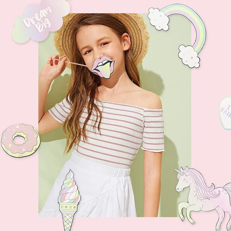 29 vnt Vienaragio nuotraukų būdelės rekvizitai mergaitėms Vaikams Vienaragio teminiai gimtadienio vakarėlio papuošimai