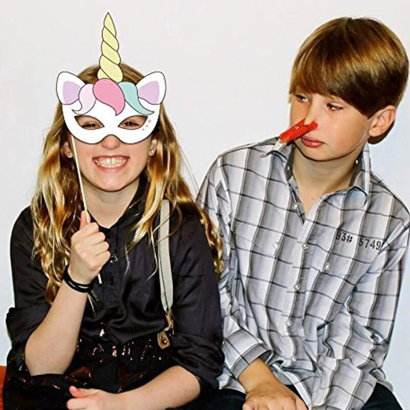 29 vnt Vienaragio nuotraukų būdelės rekvizitai mergaitėms Vaikams Vienaragio teminiai gimtadienio vakarėlio papuošimai