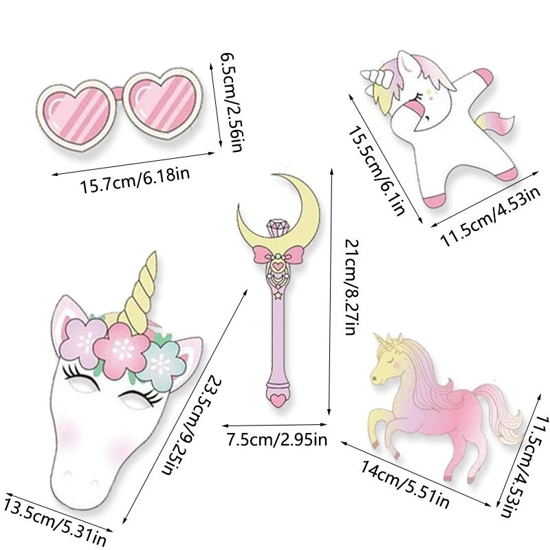 29 vnt Vienaragio nuotraukų būdelės rekvizitai mergaitėms Vaikams Vienaragio teminiai gimtadienio vakarėlio papuošimai