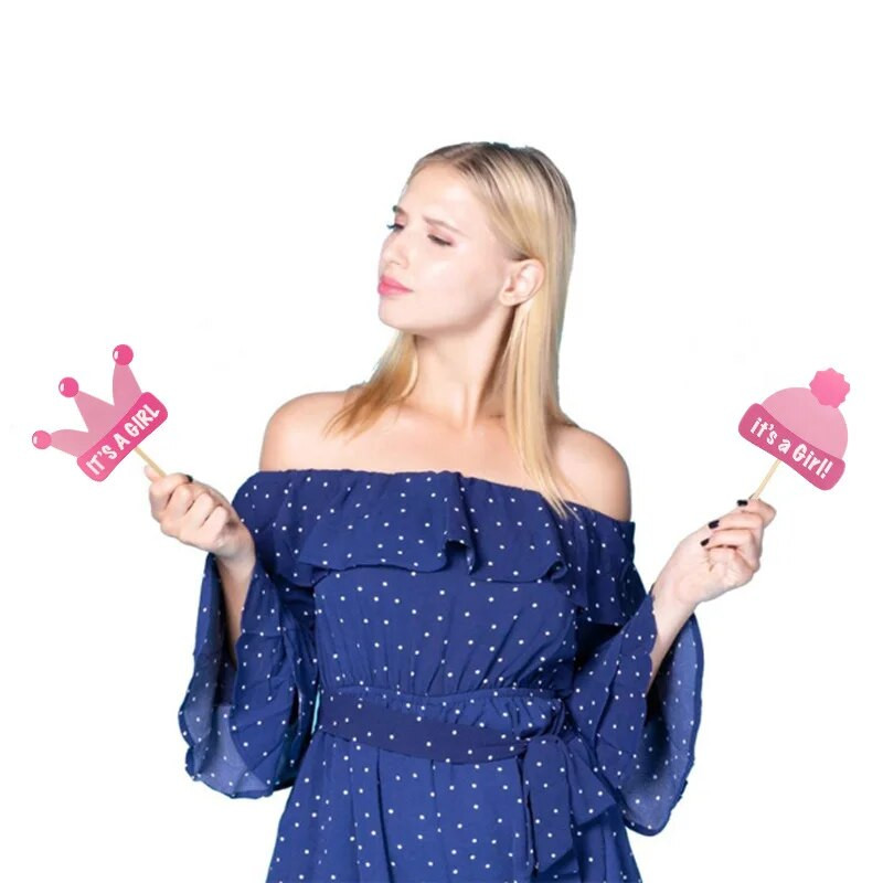 19 ks ružových krásnych rekvizít na fotobúdku s nápisom „Je to dievčatko“, doplnkov na detskú sprchu, darčekov pre novorodencov, párty doplnkov