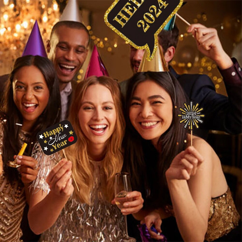 25 tk/komplekt 2024 Head uut aastat paberist fotokabiini rekvisiidid aastavahetuse perepeo fotokabiini rekvisiidid