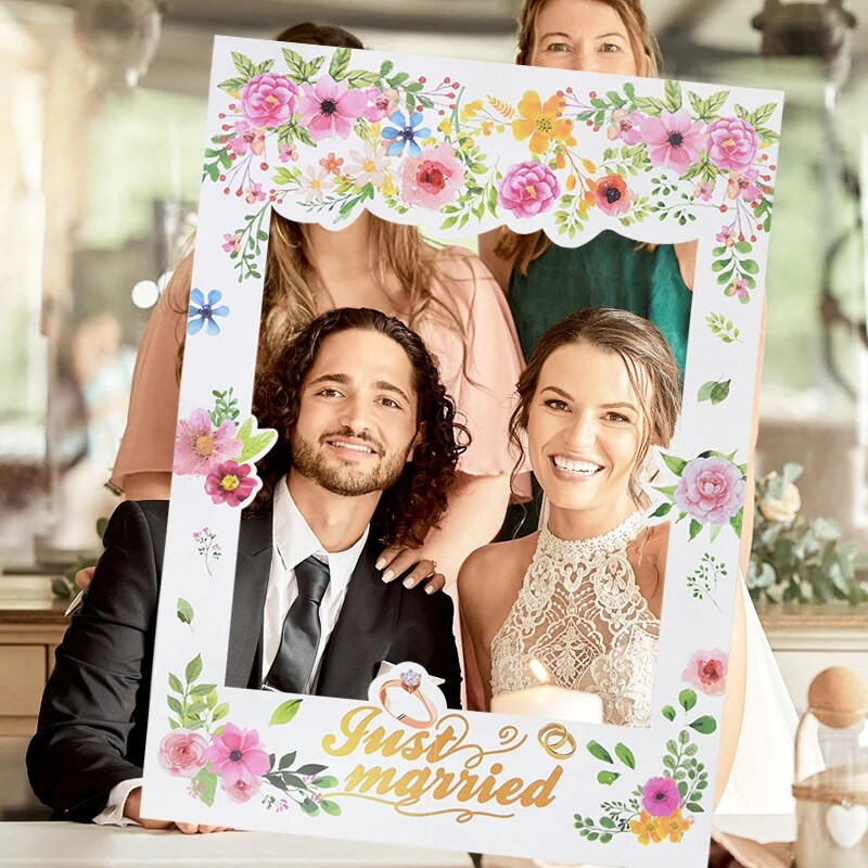 Pravo vjenčani Okvir za foto kabinu Rekviziti Banner Vjenčane dekoracije Gospodin Gospođa Photobooth Rekviziti Baloni od lateksa Devojačka zabava Mladenka Mladoženja