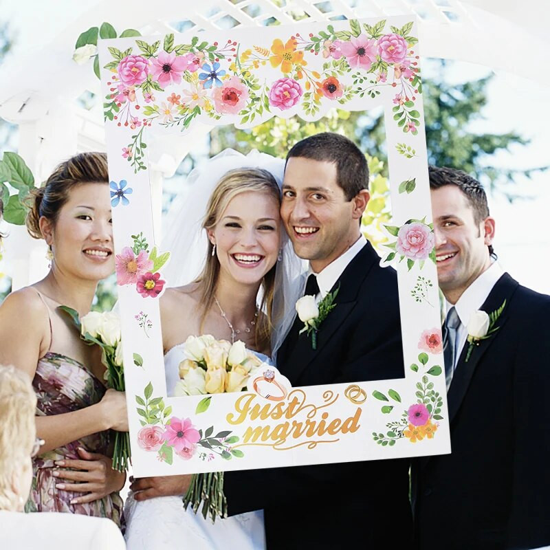 Pravo vjenčani Okvir za foto kabinu Rekviziti Banner Vjenčane dekoracije Gospodin Gospođa Photobooth Rekviziti Baloni od lateksa Devojačka zabava Mladenka Mladoženja