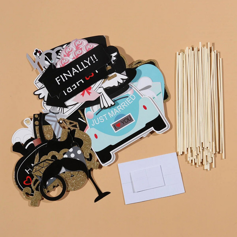 53 vnt. Vestuvių vakarėlio fotokabinos rekvizitai Barzdos lūpos Vakarėlio dekoracijos Kameros kokteilių nuotraukų būdelės rekvizitai