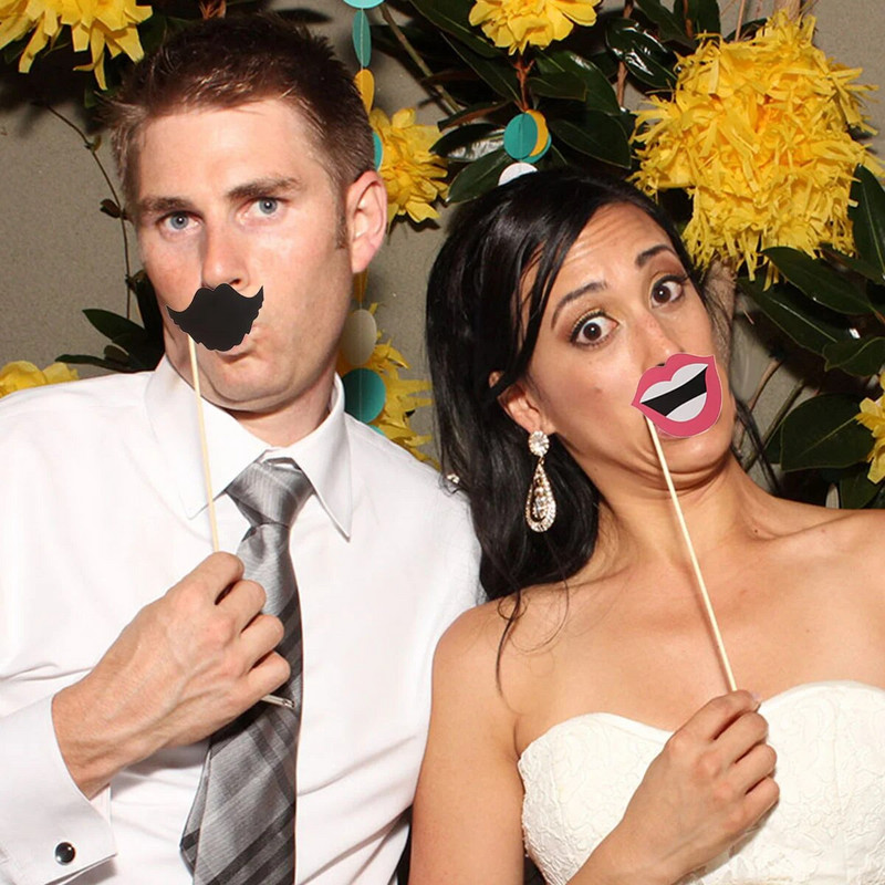 53 vnt. Vestuvių vakarėlio fotokabinos rekvizitai Barzdos lūpos Vakarėlio dekoracijos Kameros kokteilių nuotraukų būdelės rekvizitai