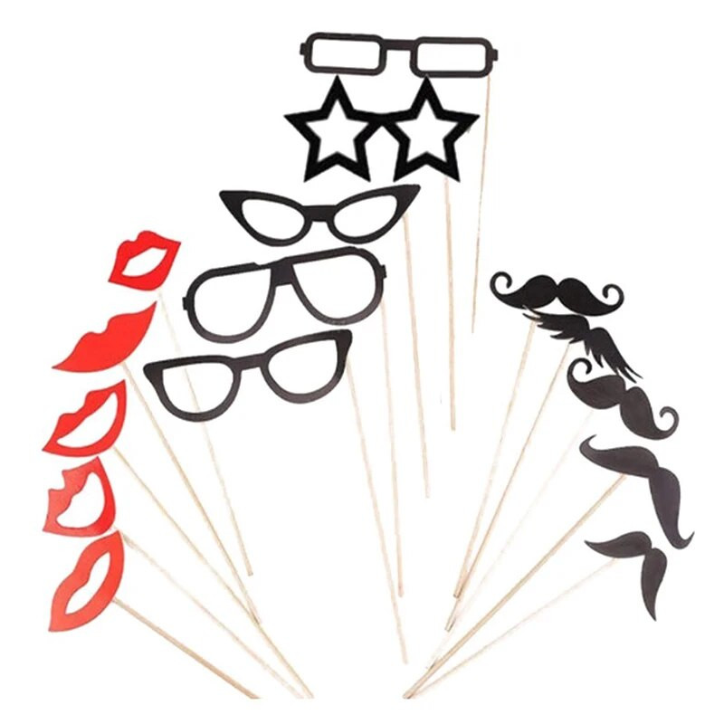 15 ks rekvizít na fotobúdku, vtipné detské DIY červené pery, čierny papier, rámček na bradu na paličke, svadobný darček, narodeninové párty potreby