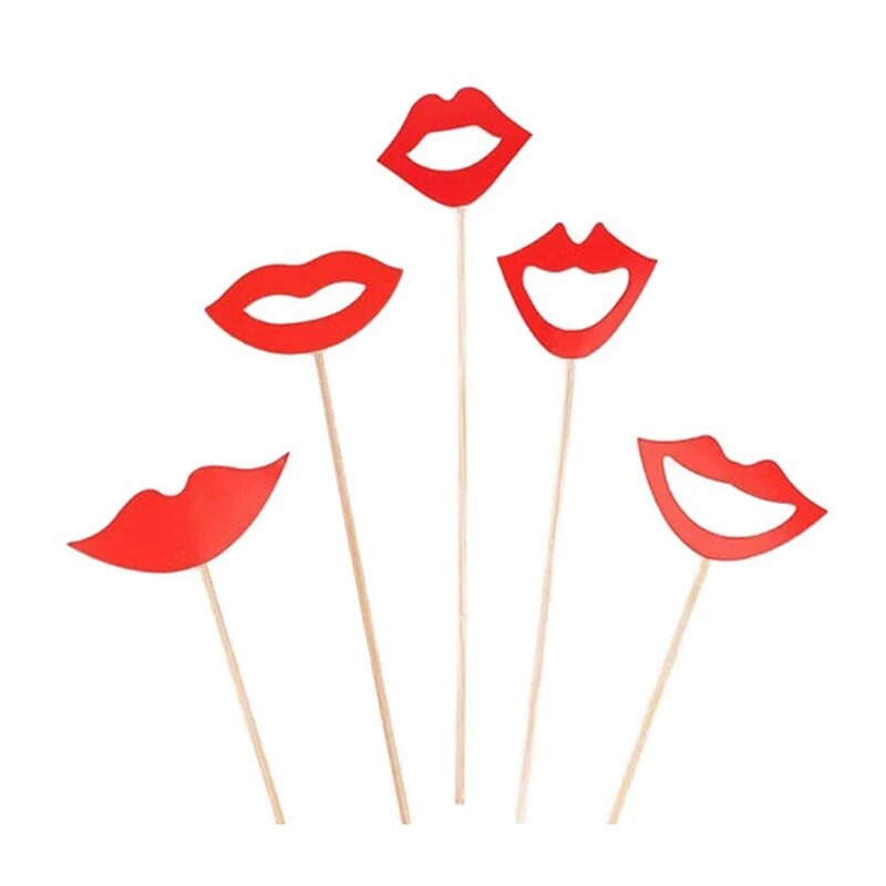 15 ks rekvizít na fotobúdku, vtipné detské DIY červené pery, čierny papier, rámček na bradu na paličke, svadobný darček, narodeninové párty potreby