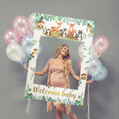 1 vnt. Woodland Animal Welcome Baby Photo Booth Prof Rėmelis Safari Jungle Gimtadienio lyties atskleidžiantys vakarėlio kūdikio dušo dekoravimo reikmenys