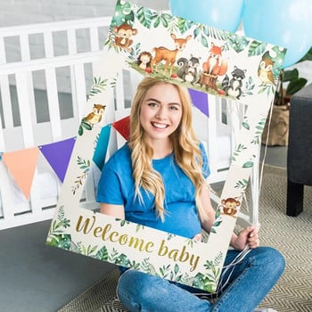 1 τεμ. Woodland Animal Welcome Baby Photo Booth Props Πλαίσιο Safari Jungle Birthday Fender Reveal Party Baby Shower Supplies