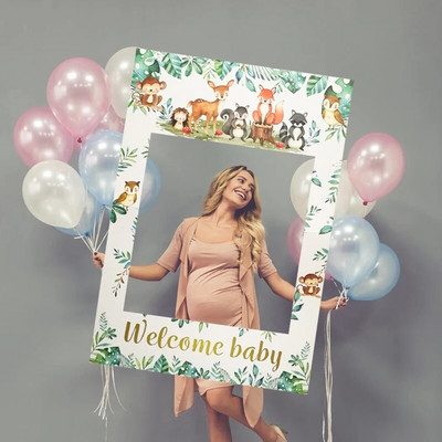 1 db Woodland Animal Welcome Baby Photo Booth kellékek keret Safari Jungle Születésnapi Nemek Felfedi Party Baby Shower Dekorációs kellékek