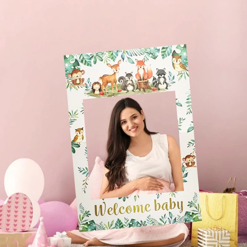 1 vnt. Woodland Animal Welcome Baby Photo Booth Prof Rėmelis Safari Jungle Gimtadienio lyties atskleidžiantys vakarėlio kūdikio dušo dekoravimo reikmenys