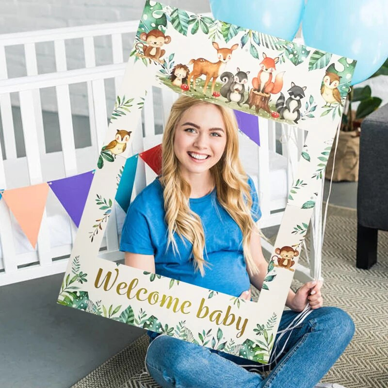 1 vnt. Woodland Animal Welcome Baby Photo Booth Prof Rėmelis Safari Jungle Gimtadienio lyties atskleidžiantys vakarėlio kūdikio dušo dekoravimo reikmenys