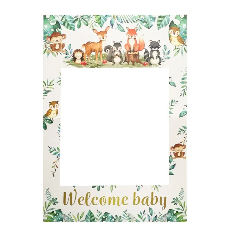 1 vnt. Woodland Animal Welcome Baby Photo Booth Prof Rėmelis Safari Jungle Gimtadienio lyties atskleidžiantys vakarėlio kūdikio dušo dekoravimo reikmenys