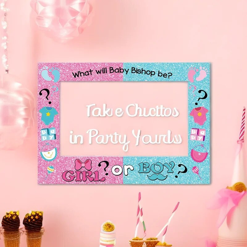 1 bucăți de amprente roz albastre care dezvăluie genul pentru bărbați și femei, cadru de hârtie de recuzită pentru fotografie pentru petrecerea de duș