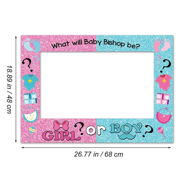 1 bucăți de amprente roz albastre care dezvăluie genul pentru bărbați și femei, cadru de hârtie de recuzită pentru fotografie pentru petrecerea de duș