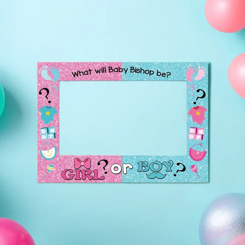 1 bucăți de amprente roz albastre care dezvăluie genul pentru bărbați și femei, cadru de hârtie de recuzită pentru fotografie pentru petrecerea de duș