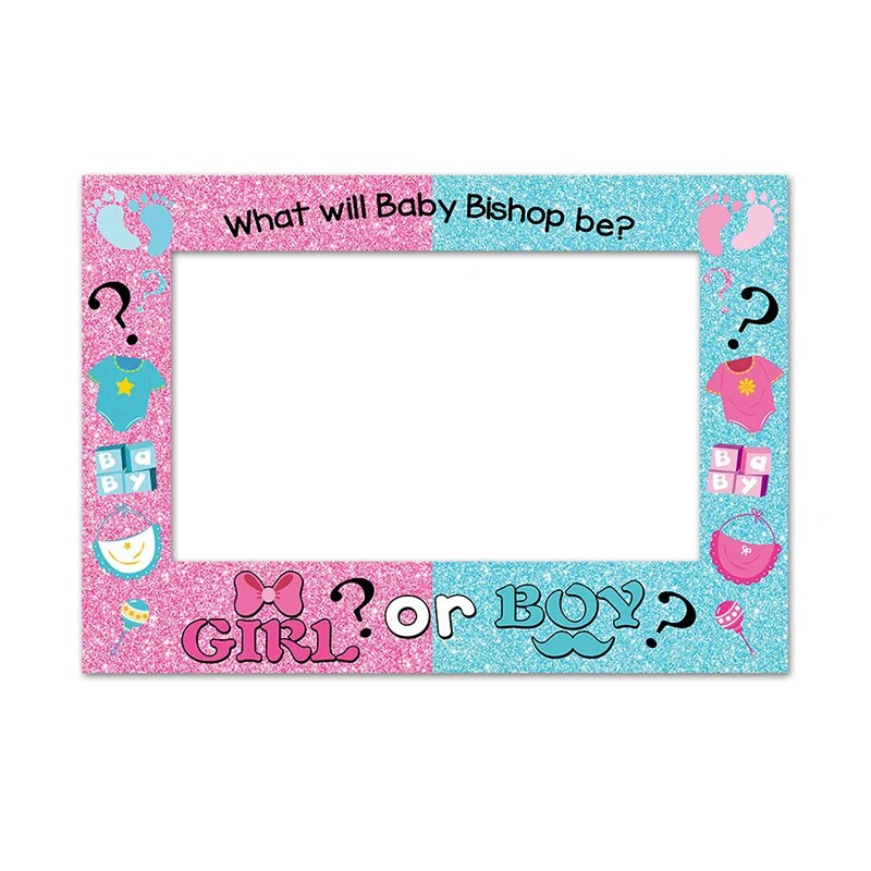 1 bucăți de amprente roz albastre care dezvăluie genul pentru bărbați și femei, cadru de hârtie de recuzită pentru fotografie pentru petrecerea de duș