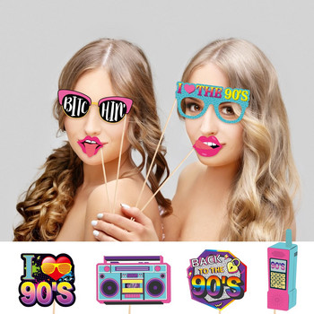 Смешни Back to the 90s Party Photo Booth Реквизит Декорация Ретро Музика Диско Видео Очила Маска Реквизит за фотография Консумативи за рожден ден