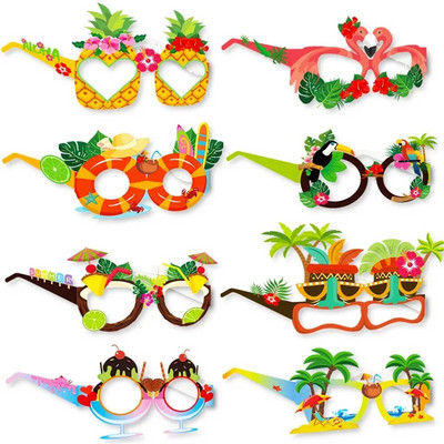 8Pcs Hawaii Aloha Theme Ljeto Flamingo Papirnate naočale Rekviziti za fotografije Hawaiian luau Tropska plaža Bazen Dekoracije za rođendanske zabave