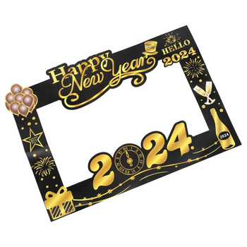 2024 Честита Нова Година Рамки за снимки Хартиени картини Парти кабина Реквизит Декорации Консумативи за ръчно държане