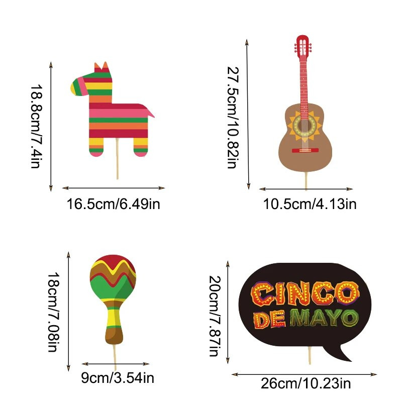 19 vnt meksikietiškos „Fiesta“ nuotraukų būdelės reikmenys asmenukėms vakarėliams skirti „Fiesta“ nuotraukų dekoravimui Meksikos teminių vakarėlių dekoracijos