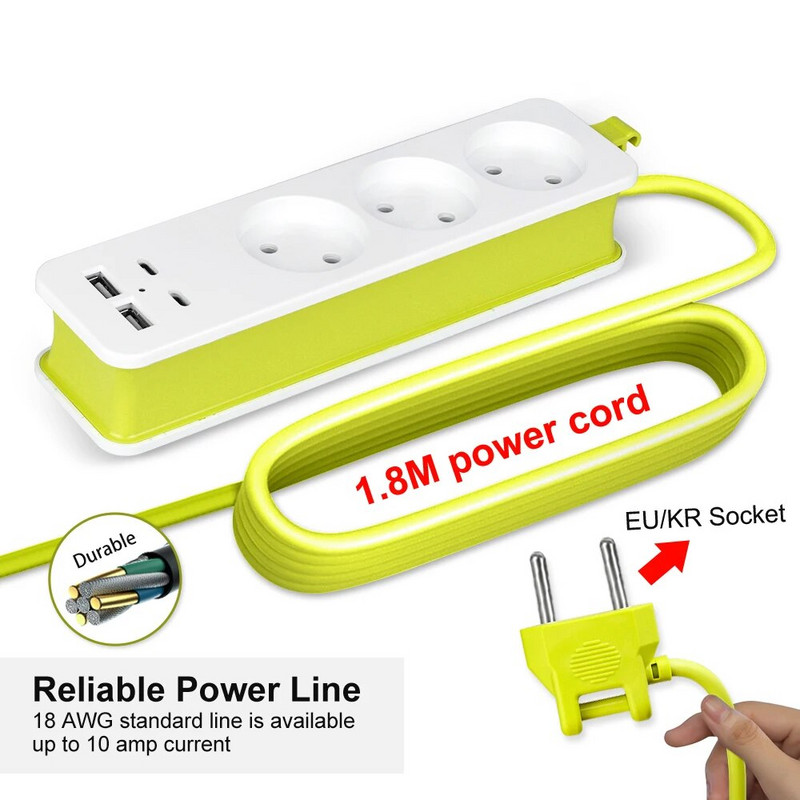 Power Strip EU utikač AC utičnica Patch ploča s USB tipom C portova Extender Multitap prijenosni putni adapter Utičnica za punjenje.
