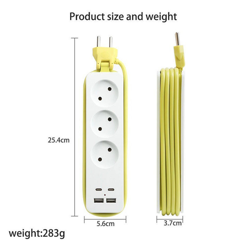 Power Strip EU utikač AC utičnica Patch ploča s USB tipom C portova Extender Multitap prijenosni putni adapter Utičnica za punjenje.