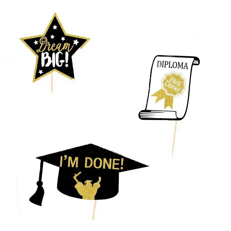 25 ks/sada blahoželaní k promócii, rekvizity na selfie fotobúdku, papierový držiak na bakalársku čiapku s paličkou pre stretnutie absolventov ročníka 2023