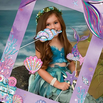 Μικρή γοργόνα με θέμα χάρτινη κορνίζα κάτω από τη θάλασσα Happy Birthday Party Decor Photo Props Supplies Mermaid Party Decor
