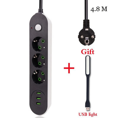 Uus 5M kaabel 2 ümmarguse kontaktiga EU RUS pistiku toiteriba lüliti universaalne pistikupesa 3 USB elektrilise pikendusjuhtme pistikupesa võrgufilter