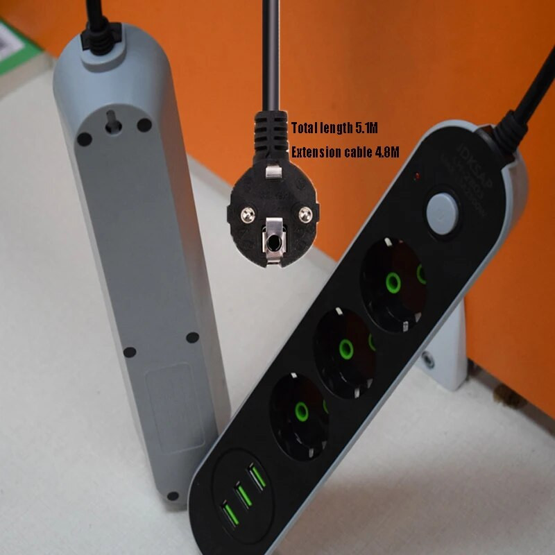 Novi 5M kabel 2 okrugle igle EU RUS utikač Razvodnik Prekidač Univerzalne utičnice 3 USB električni produžni kabel Utičnica Mrežni filtar