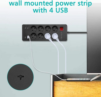 Πολύπριζο 4/6/8 Way Πρίζες εναλλασσόμενου ρεύματος ΕΕ Κορέα Ηλεκτρικό βύσμα Υποδοχή φορτιστή USB Adapter Surge Protector 1,5 m Extension Cord Home