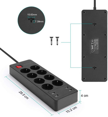 Захранващ разклонител 4/6/8 пътни AC контакти ЕС Корея Електрически щепсел Букса USB зарядно устройство Адаптер Предпазител от пренапрежение 1,5 м Удължителен кабел Начало