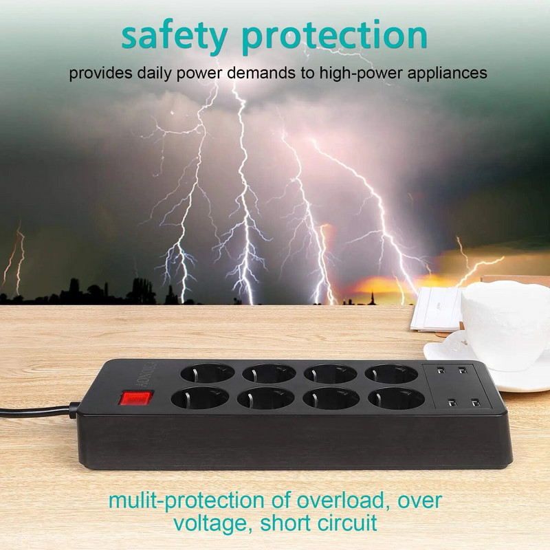 Razdjelnik 4/6/8 strujne utičnice za izmjeničnu struju EU Koreja Električna utičnica USB punjač Adapter Zaštita od prenapona 1,5 m Produžni kabel Početna