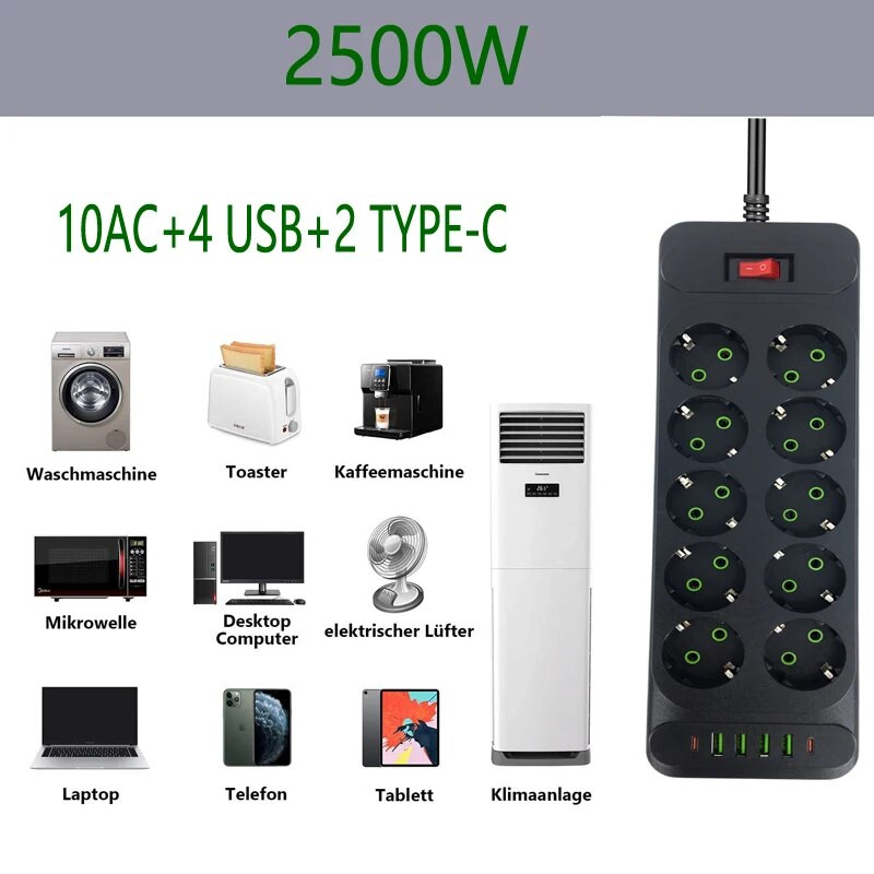 2-pinski EU razvodnik s USB punjenjem za telefone EU RUS utikač s prekidačem za uključivanje i isključivanje za kućanske aparate 1,8M utičnica za produžni kabel