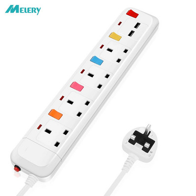 Multi Power Strip Surge Protection UK Electric Plug Adapter 2m Extension Lead 4 Gang/Way 2 USB Mountable  Individually Switched