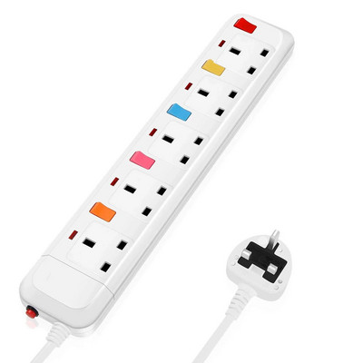 Mitme toiteriba liigpingekaitse Ühendkuningriigi elektripistiku adapter, 2 m pikendusjuhe, 4 rühma/tee 2 USB paigaldatav eraldi lülitatav