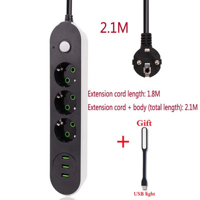 3 USB mitme pordiga laadimispesa 3 pistikuga toiteriba lüliti 5M/2M /1,4M kaabel EU-pistikupesad, mis sobivad EU-pistiku elektripistikupesaga